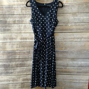 Tommy Hilfiger Navy Polka Dot Dress, v-neck, swing skirt, sleeveless